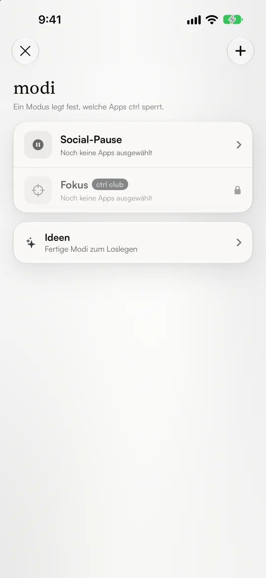 ctrl: Modi wie Social-Pause und Fokus, die festlegen, welche Apps gesperrt sind