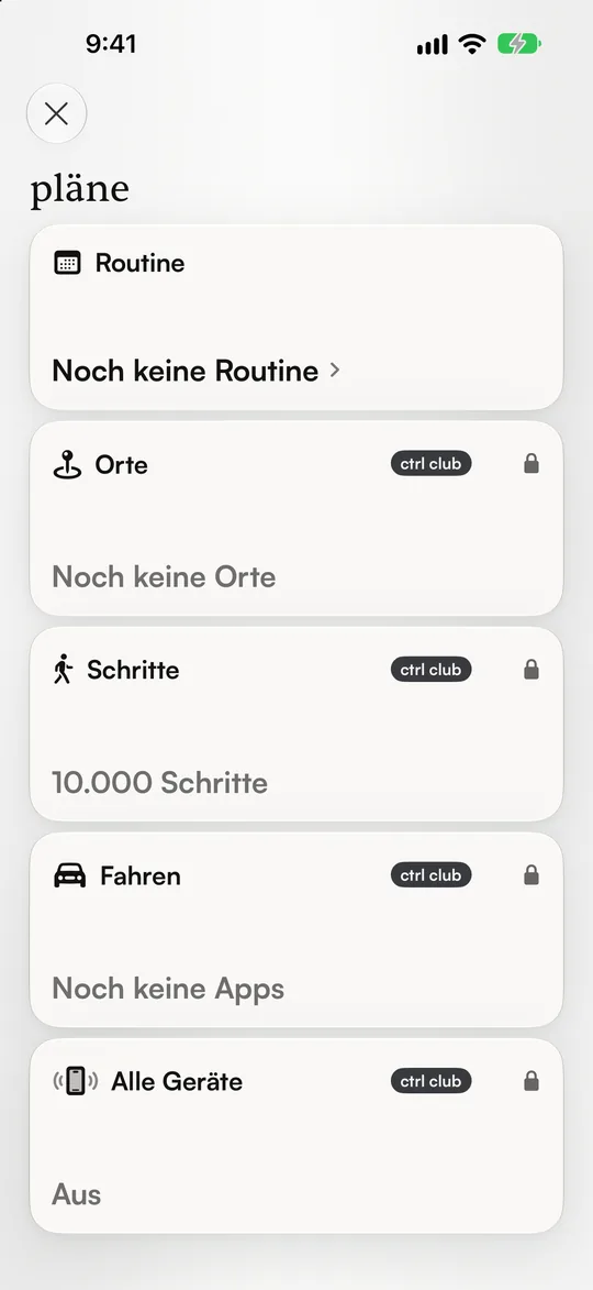 ctrl: Pläne für Routinen, Orte, Schritte und Fahren